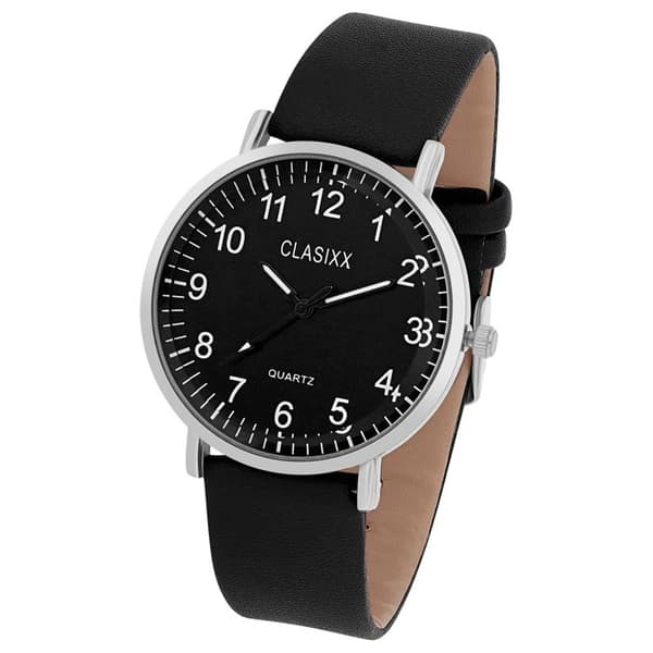 Ur - Classixx SL68 - 40 mm - Sort urskive - 20 mm imiteret læderrem Svart