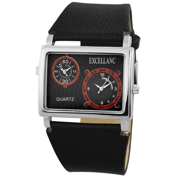 Armbandsur - EXCELLANC - Excellanc rektangulär - Kapsel 44 mm silver - Grå urtavla - Svart konstläderarmband Silver