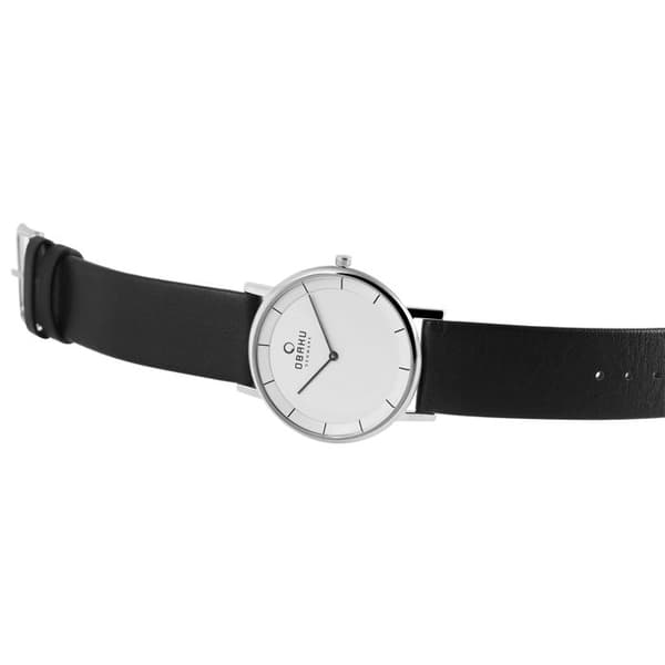Armbåndsur - OBAKU - Unisex - 38 mm - Sølv rustfrit stål - Sort læderrem Silver