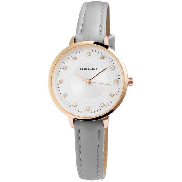 Ur - EXCELLANC - EX0333 - Kasse 32 mm - Armbånd i grå kunstlæder - Quartz bevægelse Japan PC21 Grå och vit