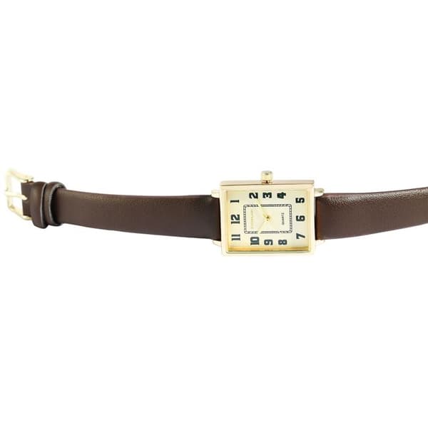 Armbandsur - EXCELLANC - Excellanc Dam - Guld rektangulär klocka - Brun konstläderarmband - Quartz PC21 brun