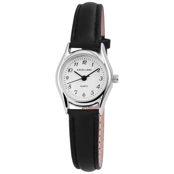 Rannekello - EXCELLANC - Excellanc - Hopea - Kotelo 23 mm - Musta keinonahkaranneke Silver