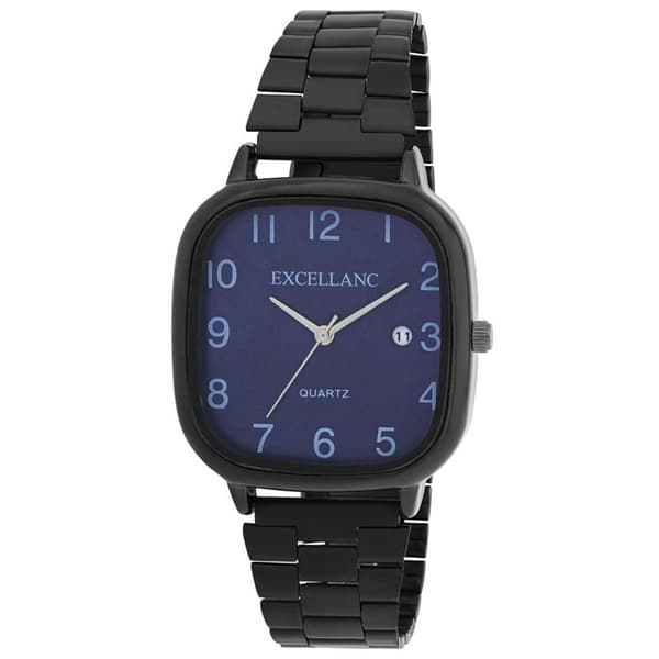 Ur - EXCELLANC - Excellanc - 36 mm rektangulær urkasse - 20 mm sort metallænke - Blå urskive, SL28 quartz urværk Svart