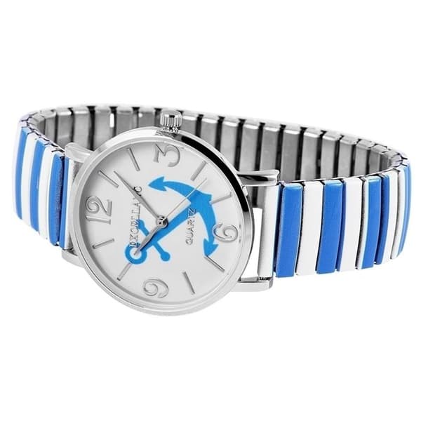 Klocka - EXCELLANC - Selin - 36 mm - Justerbart stålarmband - Tvåfärgad blå/silver Bicolor: silver, blå och vit