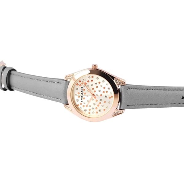 Dameur - EXCELLANC - EX0373 - 36 mm - Grå imiteret læderrem - Quartz PC21 Grå