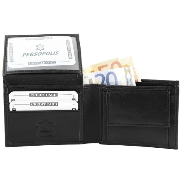 Pung - Persopolis - Ægte kalveskind - Kompakt horisontalt format - Sort Plånboken är svart. Detta klassiska