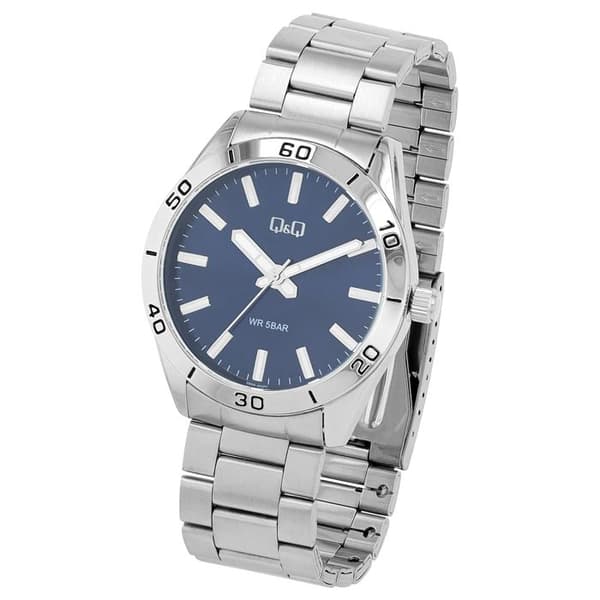 Ur - Q&Q - Q86B-004PY - 43 mm - Blå urskive - Armbånd i rustfrit stål Silver
