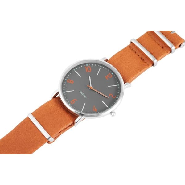 Ur - EXCELLANC - EX0172 - Kasse 43 mm sølv - Grå analog urskive - Brun kunstlæderrem Silver