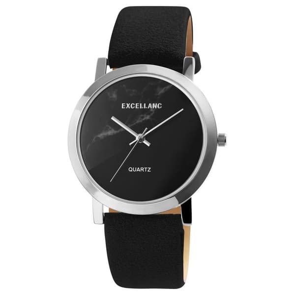 Ur - EXCELLANC - Model Essentiel - Kasse 38 mm - Skive grå/sort - Rem i kunstlæder Silver