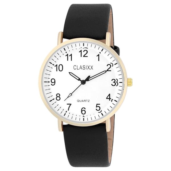 Ur - Classixx - Quartz SL68 - 40 mm guld kasse - Sort kunstlæderrem Svart