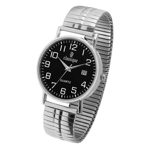 Armbåndsur - KLASSISK - Klassisk - 37 mm - Udvideligt rustfrit stål - Sort urskive Silver