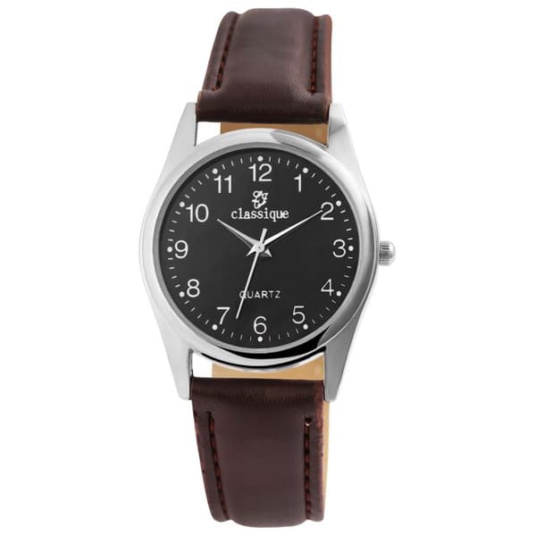 Ur - KLASSISK - Klassisk - Kasse 33 mm - Sort urskive - 18 mm imiteret læderrem Silver
