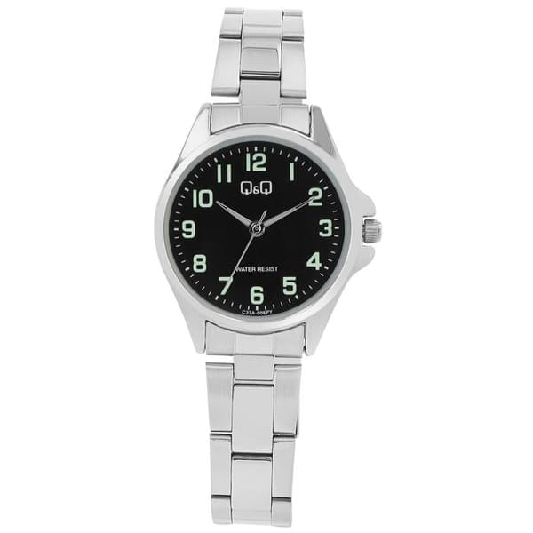 Dameur - Q&Q - C37A-006PY - Rustfrit stål - Sort urskive 30 mm - Vandtæt 3 ATM Silver