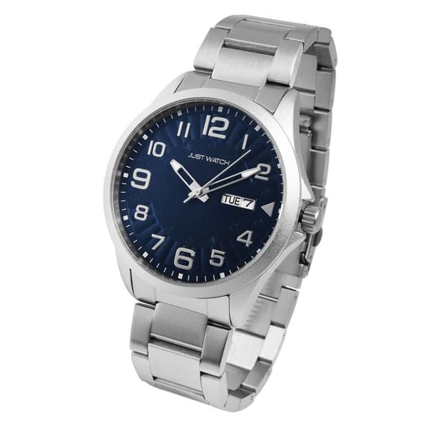 Armbåndsur - Freddie - Rustfrit stål 42 mm - Blå urskive - Vandtæthed 3 ATM Silver