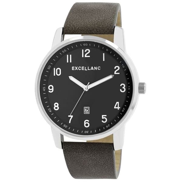 Klocka - EXCELLANC - SL28 - 44 mm - Grå konstläderarmband - Kvarts med datum Grå