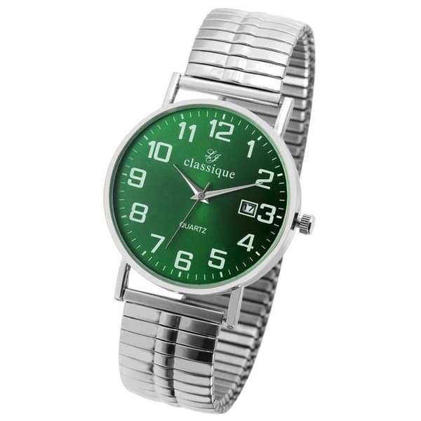 Klocka - KLASSISK - Klassisk - 37 mm - Grön urtavla - Justerbart stålarmband Silver