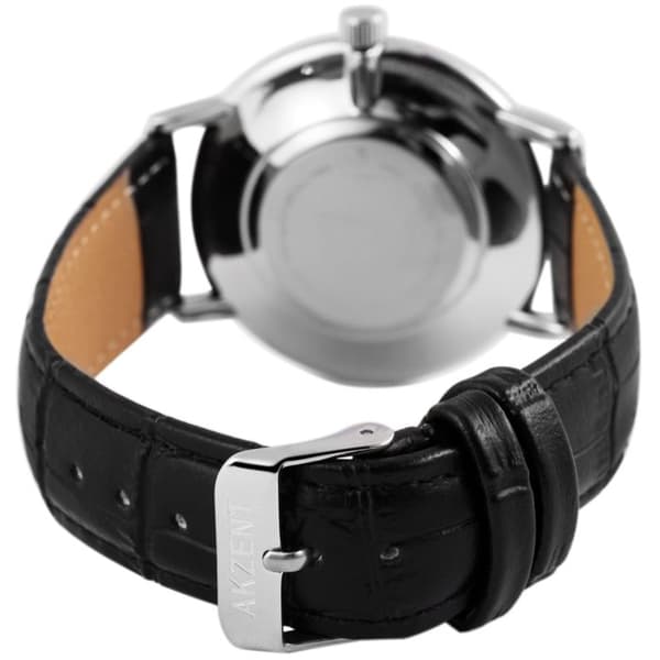 Ur - Akzent Exclusive - Kasse 40 mm sølv - Rem i sort kunstlæder 20 mm - Quartz PC21 Silver