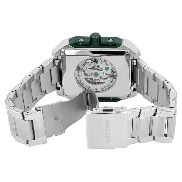 Klocka - RAPTOR - RA20406-002 - Rostfritt stål - Rektangulär 42 mm - Automatisk Silverfärgad (rostfritt stål)