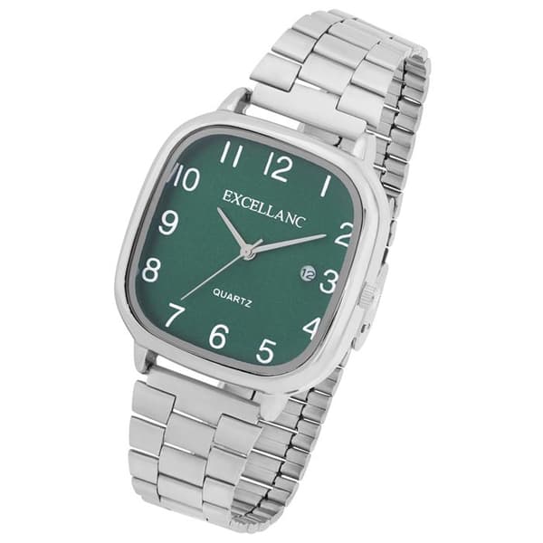 Kello - EXCELLANC - Excellanc - Suorakulmainen kotelo 36 mm - Vihreä kellotaulu - Metallihihna 20 mm Silver