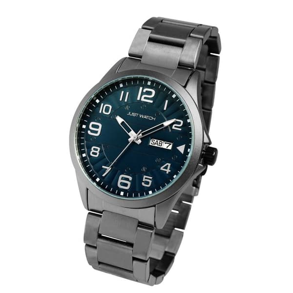 Kello - Freddie - Harmaa metallikotelo 42 mm - Vihreä kellotaulu - Teräshihna 22 mm Grå