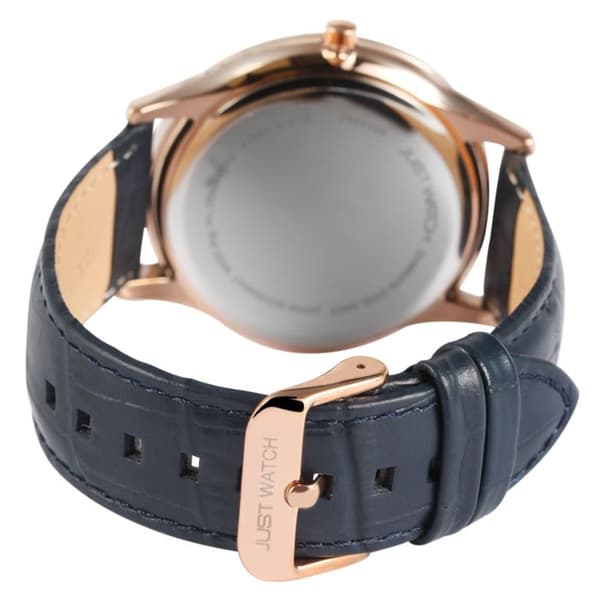 Klocka - Dennis - Blå urtavla - Roséguld boett 43 mm - Blå läderarmband Blå