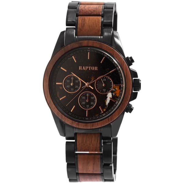 Ur - RAPTOR - Chiko - Rustfrit stål & valnød - Sort urskive med roseguld indeks - Quartz VD54 Svart