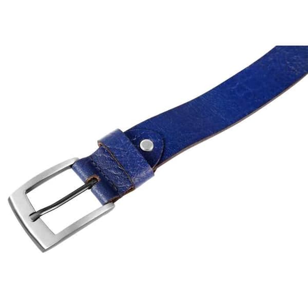 Bälte - LEONARDO VERRELLI - LV0045 - Äkta läder - Blå - Bredd 3,3 cm Blå 120 cm