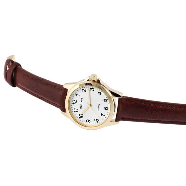 Ur - EXCELLANC - Excellanc - 38 mm - Hvid urskive - Brun kunstlæderrem brun