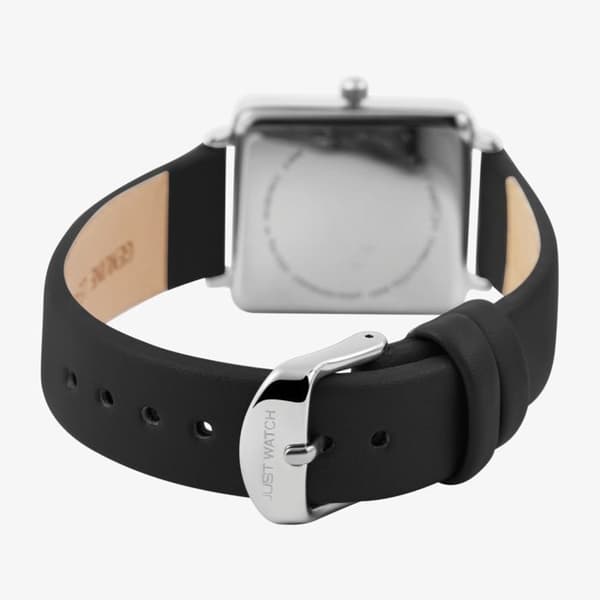Damklocka - Nancy - Svart läderarmband - Rektangulär silverkapsel - Miyota GN10 Silver