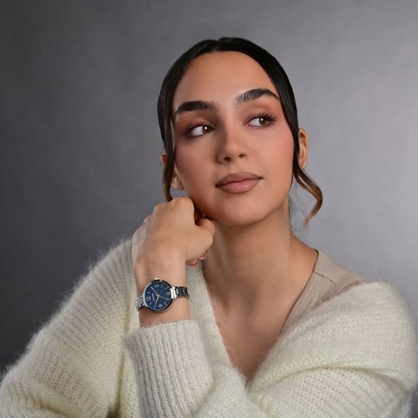 Kello - RAPTOR - Naima - Ruostumaton teräsranneke - Sininen kellotaulu - Kotelo 32 mm 6 mm Silver