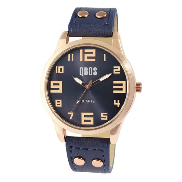 Klocka - QBOS - QB0029 - 46 mm - Blå - Syntetläder Blå