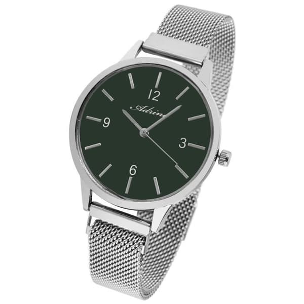 Rannekello - AR0036 - Teräksinen mesh-ranneke - Vihreä kellotaulu - Kotelo 37 mm Silver