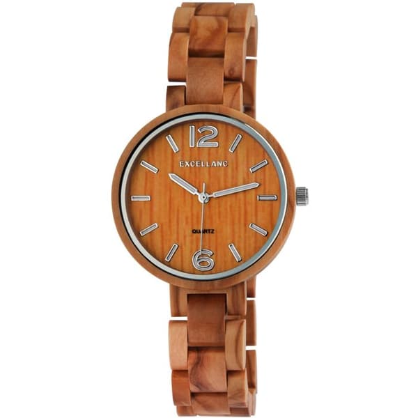 Kello - EXCELLANC - Excellanc - Oliivipuukotelo - 38 mm - 16 mm linkkiremmi brun