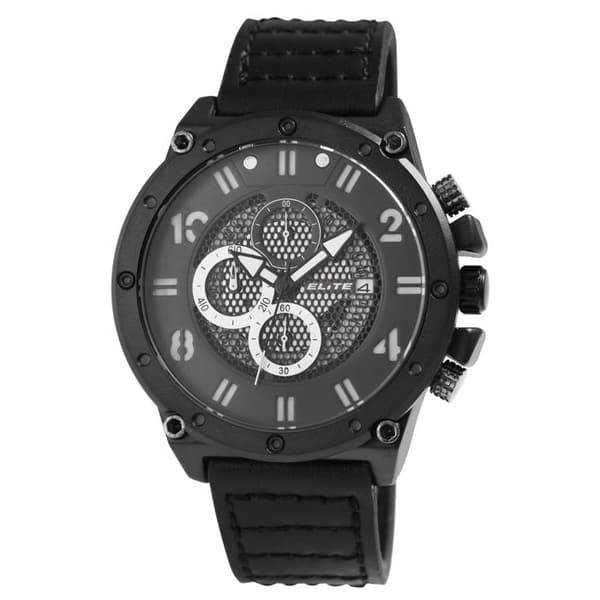 Ur - ELITE - Elite - Chronograf - Sort læder - Kasse 50 mm Svart