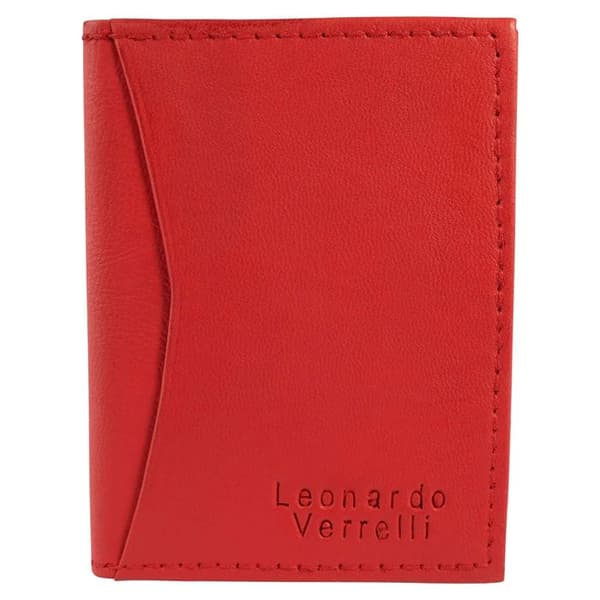 Kortfodral - LEONARDO VERRELLI - Muto - Röd lammull - 2 fack - Textilfoder Korthållaren är helt i röd färg, in