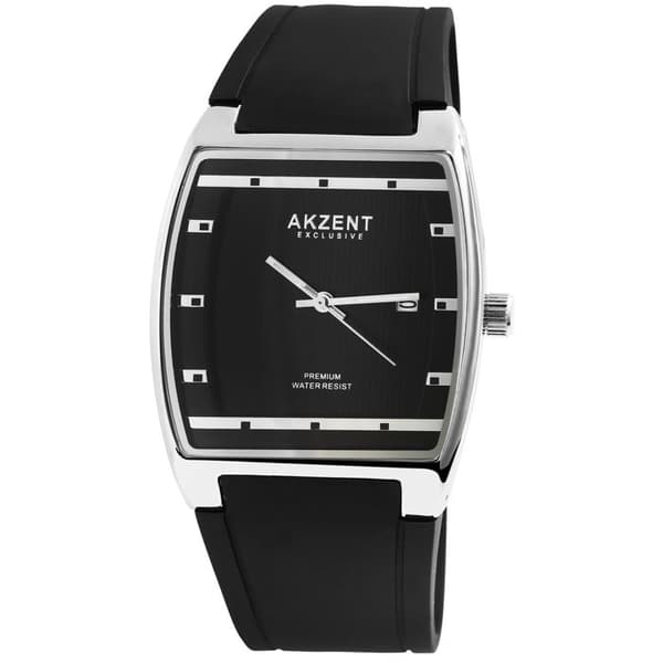 Ur - Bahri - Tonneau kasse 38 mm - Sort silikone rem - Quartz Japan PC32 Silver