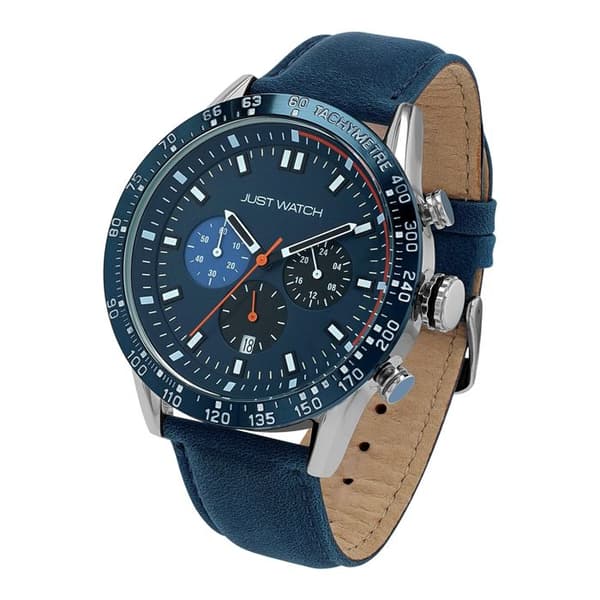 Chronografur - Caspian - 44 mm blå kasse - 22 mm læderrem - Vandtæthed 5 ATM Blå