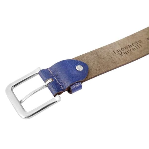 Bælte - LEONARDO VERRELLI - LV0046 - Blå - Ægte læder - Justerbar længde op til 140 cm Blå 140 cm