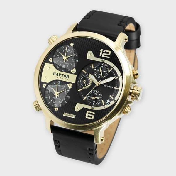 Ur - Maxx - Sort læder - Guld 52 mm - Quartz Miyota 2035 Svart