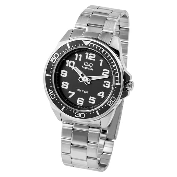 Ur - Q&Q - Superior - Rustfrit stål sølv - Sort urskive 44 mm - Vandtæt 10 ATM Silver