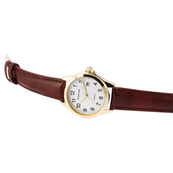 Ur - EXCELLANC - Excellanc - 38 mm - Guldetui - Brun syntetisk læderrem brun