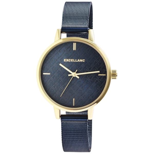 Ur - EXCELLANC - EX0371 - Guldgehus 38 mm - Blå urskive - Blå mesh stålrem gyllene