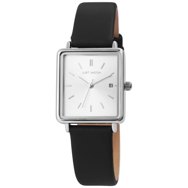 Damklocka - Nancy - Svart läderarmband - Rektangulär silverkapsel - Miyota GN10 Silver