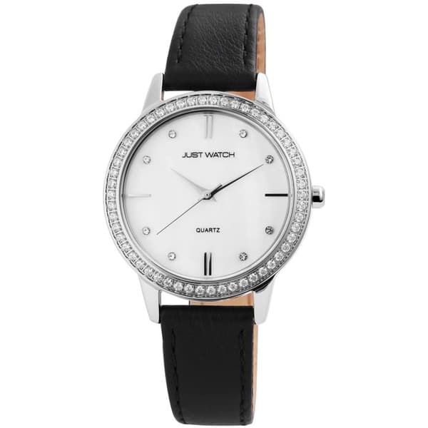 Armbåndsur - Holly - Kvinde - Perlemors skive 36 mm - Sort læderrem Silver