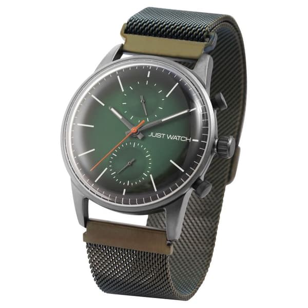 Ur - Just Watch - 41 mm - Grå kasse - Grøn mesh rem Grå
