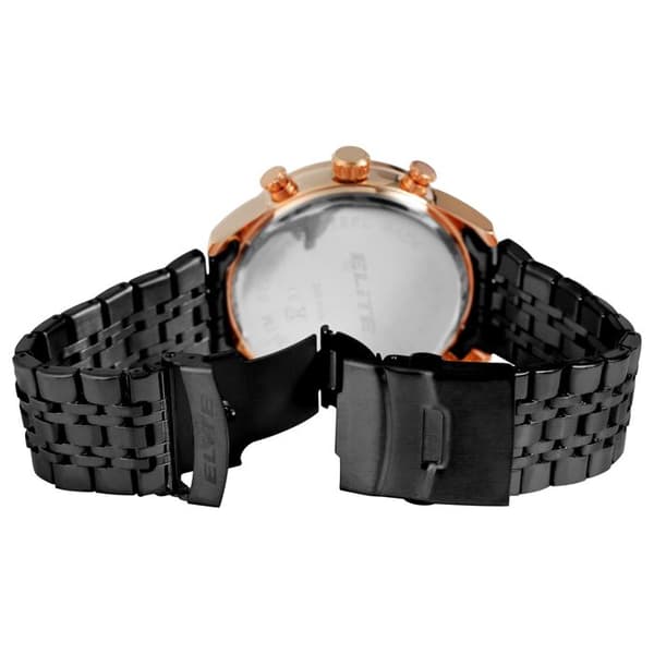 Ur - ELITE - Elite Chronograph - Sort urskive - 46 mm kasse - Sort rustfrit stål armbånd Svart
