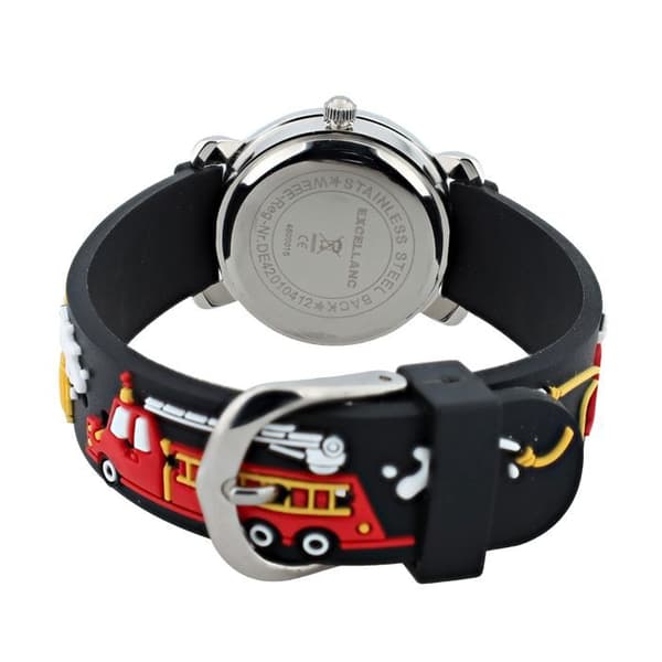 Børneur - EXCELLANC - EX0274 - Kasse 27 mm sølvfarvet - Sort silikonearmbånd - Quartz PC21 Silver