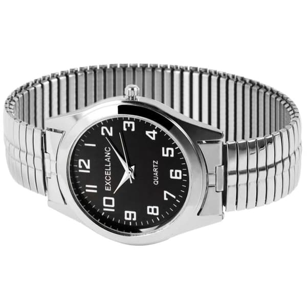 Rannekello - EXCELLANC - Maher - 40 mm - Laajennettava teräsranneke - Musta kvartsikello Silver