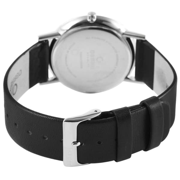 Armbåndsur - OBAKU - Unisex - 38 mm - Sølv rustfrit stål - Sort læderrem Silver