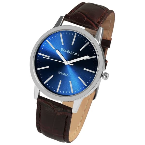 Ur - EXCELLANC - Excellanc - 40 mm - blå urskive - brun kunstlæderrem brun